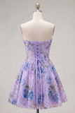 Sweetheart Black A-Line Sequin Floral Homecoming Dress