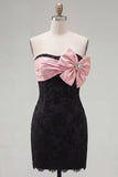 Black Bodycon Strapless Homecoming Dress with Bow