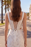 Square Neck White Bodycon Corset Homecoming Dress with Beading