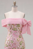 Off the Shoulder Pink Bodycon Floral Sequin Homecoming Dress