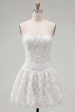 Sweetheart A-Line White Floral Homecoming Dress