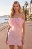 Pink Bodycon Beaded Floral Homecoming Dress with Bow