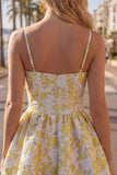 Yellow Spaghetti Straps Floral A-Line Homecoming Dress