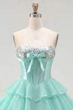 Mint Corset A-Line Sweetheart Tiered Homecoming Dress