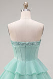 Mint Corset A-Line Sweetheart Tiered Homecoming Dress