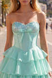 Mint Corset A-Line Sweetheart Tiered Homecoming Dress