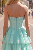 Mint Corset A-Line Sweetheart Tiered Homecoming Dress