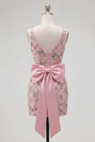 Pink Floral V-Neck Bodycon Homecoming Dress with Slit