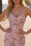 Pink Sweetheart Bodycon Floral Corset Homecoming Dress