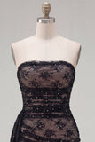 Strapless Black Bodycon Beaded Homecoming Dress with Sash