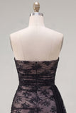 Strapless Black Bodycon Beaded Homecoming Dress with Sash