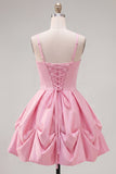 Pink A-Line Spaghetti Straps Ruched Homecoming Dress