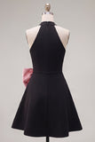 Halter Black Pink A-Line Homecoming Dress with Bow