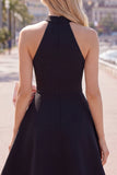 Halter Black Pink A-Line Homecoming Dress with Bow