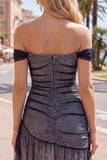 Off the Shoulder Bodycon Black Homecoming Dress with Ruffles