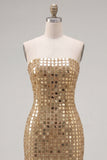 Sparkly Golden Bodycon Strapless Sequins Homecoming Dress