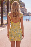 Yellow Bodycon Sequins Floral Homecoming Dress