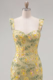 Yellow Bodycon Sequins Floral Homecoming Dress