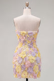 Strapless Bodycon Pink Floral Homecoming Dress with Beading