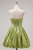 Metallic Strapless Corset Hot Pink A Line 80s Homecoming Dress