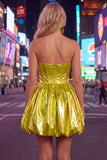 Metallic Strapless Corset Hot Pink A Line 80s Homecoming Dress