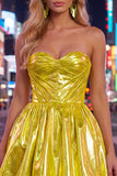 Metallic Strapless Corset Hot Pink A Line 80s Homecoming Dress