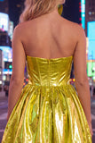 Metallic Strapless Corset Hot Pink A Line 80s Homecoming Dress