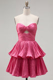 Strapless Cut Out Metallic Green Ruched A Line 80s Homecoming Dress