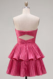 Strapless Cut Out Metallic Green Ruched A Line 80s Homecoming Dress