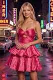 Strapless Cut Out Metallic Green Ruched A Line 80s Homecoming Dress