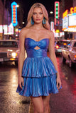 Strapless Cut Out Metallic Green Ruched A Line 80s Homecoming Dress