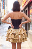 Strapless Corset Black Golden A Line 80s Homecoming Dress With Bow