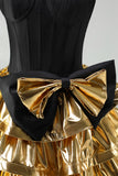 Strapless Corset Black Golden A Line 80s Homecoming Dress With Bow