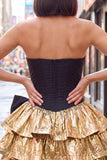 Strapless Corset Black Golden A Line 80s Homecoming Dress With Bow