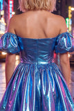 Off The Shoulder A Line Fuchsia Metallic 80s Homecoming Dress