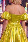 Off The Shoulder A Line Fuchsia Metallic 80s Homecoming Dress