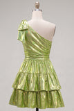 One Shoulder A Line Fuchsia Metallic 80s Homecoming Dress With Bow