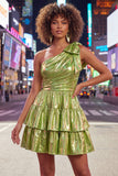 One Shoulder A Line Fuchsia Metallic 80s Homecoming Dress With Bow