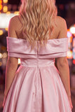 Pink Off The Shoulder A Line 80s Homecoming Dress With Beading