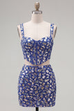 Sparkly Corset 2-piece Dark Blue Homecoming Dress