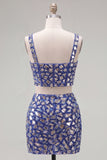 Sparkly Corset 2-piece Dark Blue Homecoming Dress