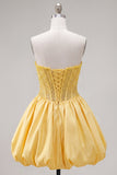 Strapless Corset Yellow Beaded A Line Homecoming Dress