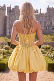 Strapless Corset Yellow Beaded A Line Homecoming Dress