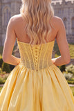 Strapless Corset Yellow Beaded A Line Homecoming Dress