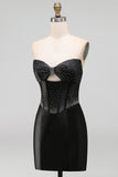 Corset Cut Out Black Strapless Bodycon Beaded Homecoming Dress