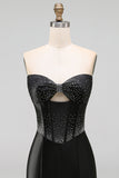 Corset Cut Out Black Strapless Bodycon Beaded Homecoming Dress