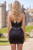 Corset Cut Out Black Strapless Bodycon Beaded Homecoming Dress