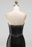 Corset Cut Out Black Strapless Bodycon Beaded Homecoming Dress