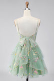A-Line Corset Dusty Sage Tulle Floral Homecoming Dress with Bow