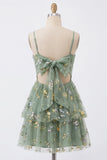 A-Line Corset Dusty Sage Tulle Floral Homecoming Dress with Bow